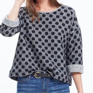 Madewell Maude Polka Dot Jacquard Top Heavy Weight 3/4 Small Black Gray‎